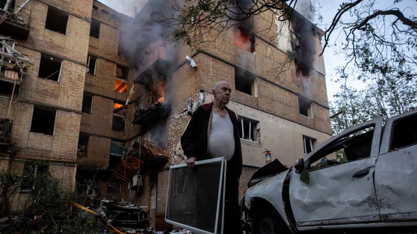Aftermath of a Russian drone strike in Kyiv