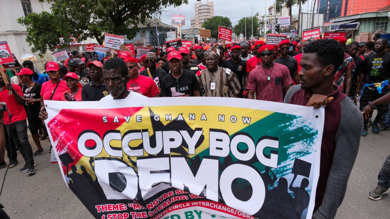 Ghana central bank governor asked to leave in mass street protest, in Accra