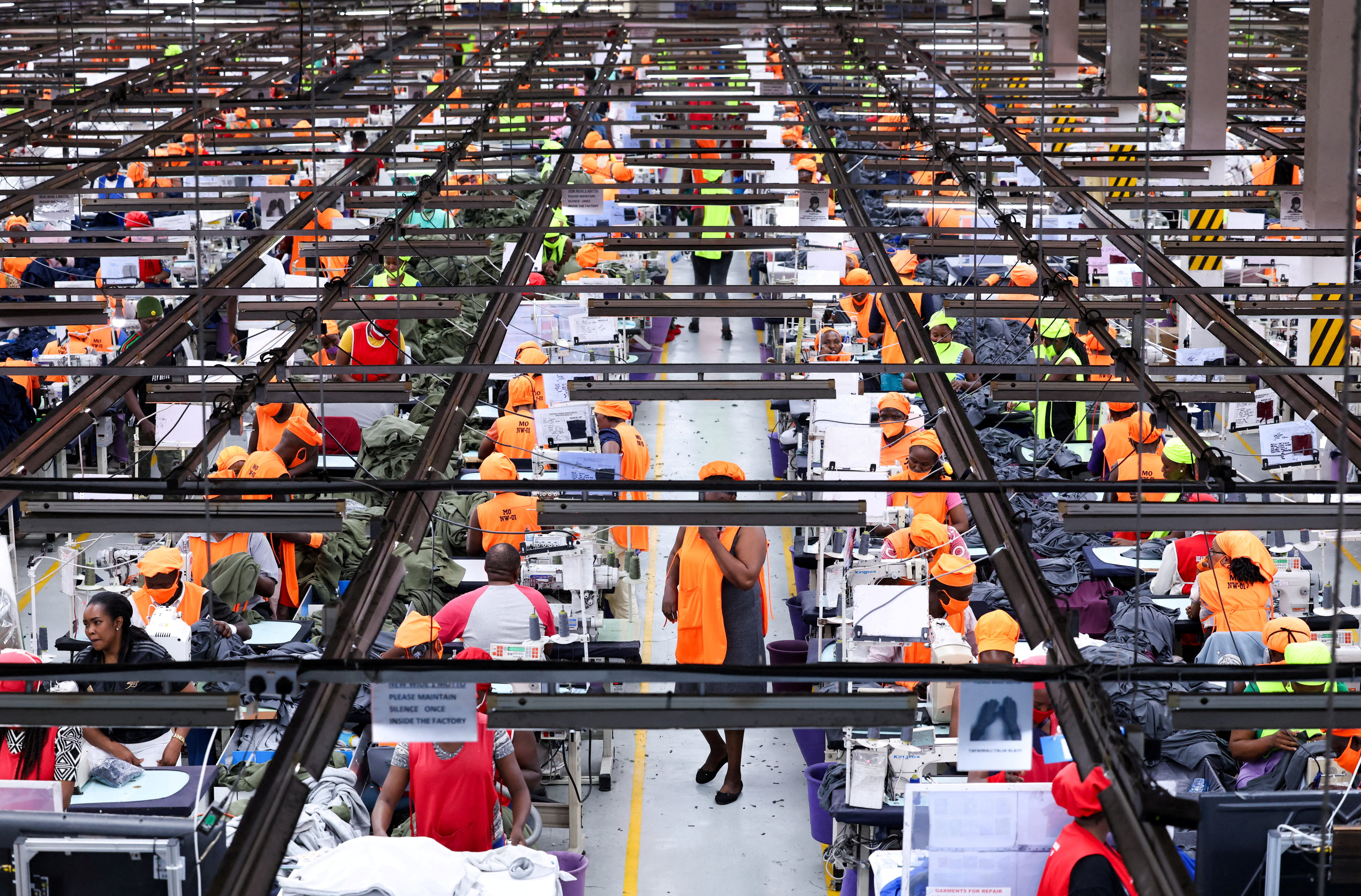 Kenyan workers prepare clothes for export at the New Wide Garment EPZ factory in Kitengela