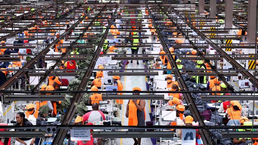 Kenyan workers prepare clothes for export at the New Wide Garment EPZ factory in Kitengela