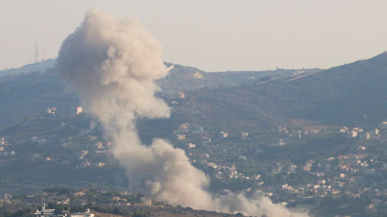 Smoke rises from Kfar Kila, amid cross-border hostilities between Hezbollah and Israeli forces, as pictured from Marjayoun, near the border with Israel