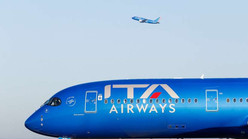 FILE PHOTO: ITA Airways aircraft at Fiumicino airport in Rome