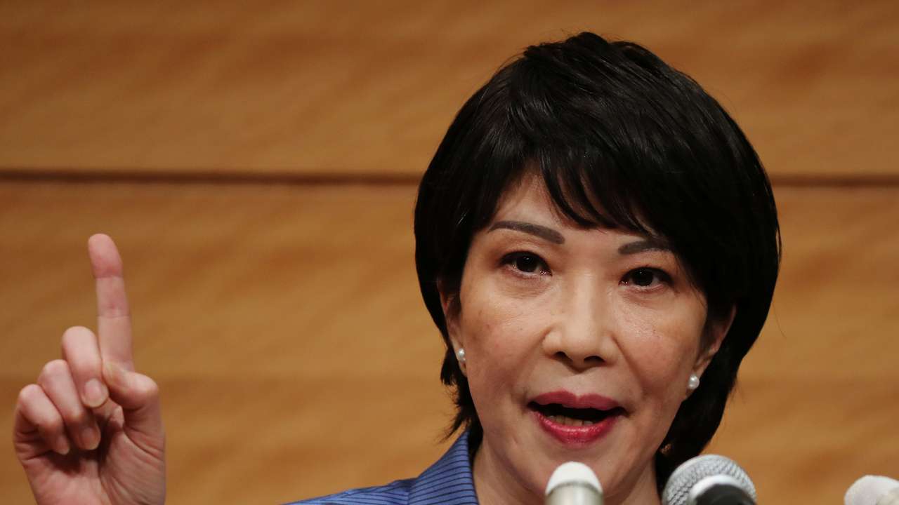 Japanese lawmaker Sanae Takaichi speaks at a news conference in Tokyo