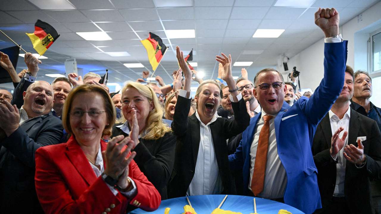 FILE PHOTO: Alternative for Germany (AfD) party members react to election results, in Berlin