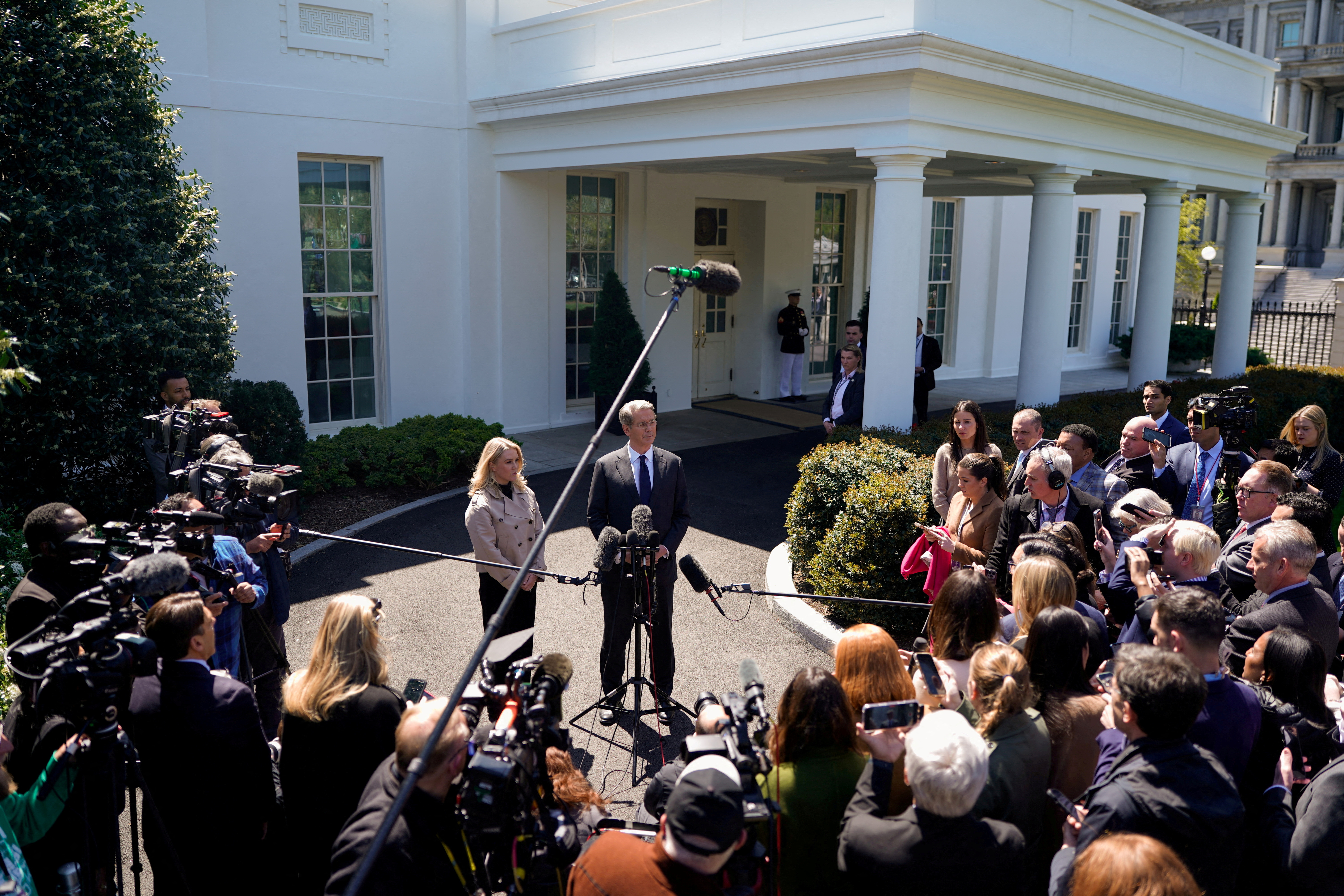 FILE PHOTO: U.S. Treasury Secretary Scott Bessent speaks at the White House in Washington