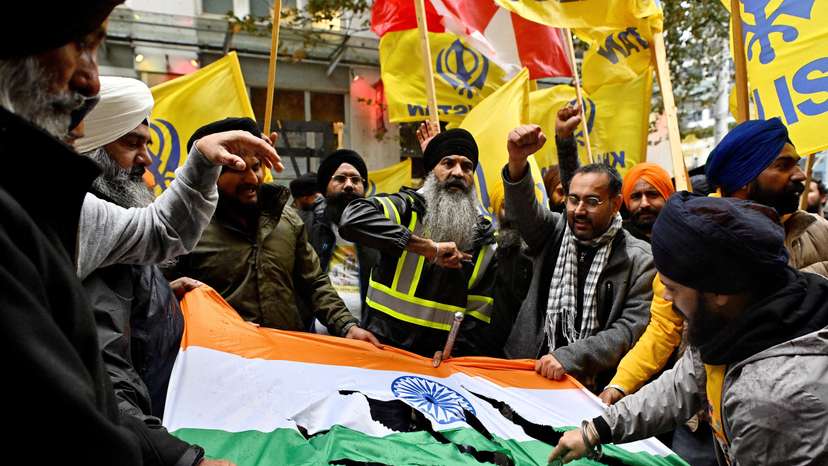 Sikh protesters picket outside the Consulate General of India