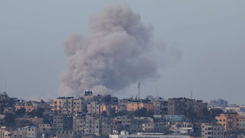 Smoke rises after Israeli air strikes in Gaza, as seen from southern Israel