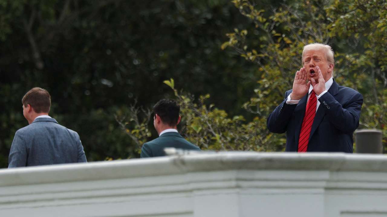 U.S. President Trump and architect McCrery on a walk on the roof of the White House in Washington
