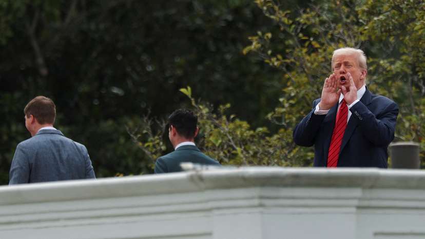 U.S. President Trump and architect McCrery on a walk on the roof of the White House in Washington