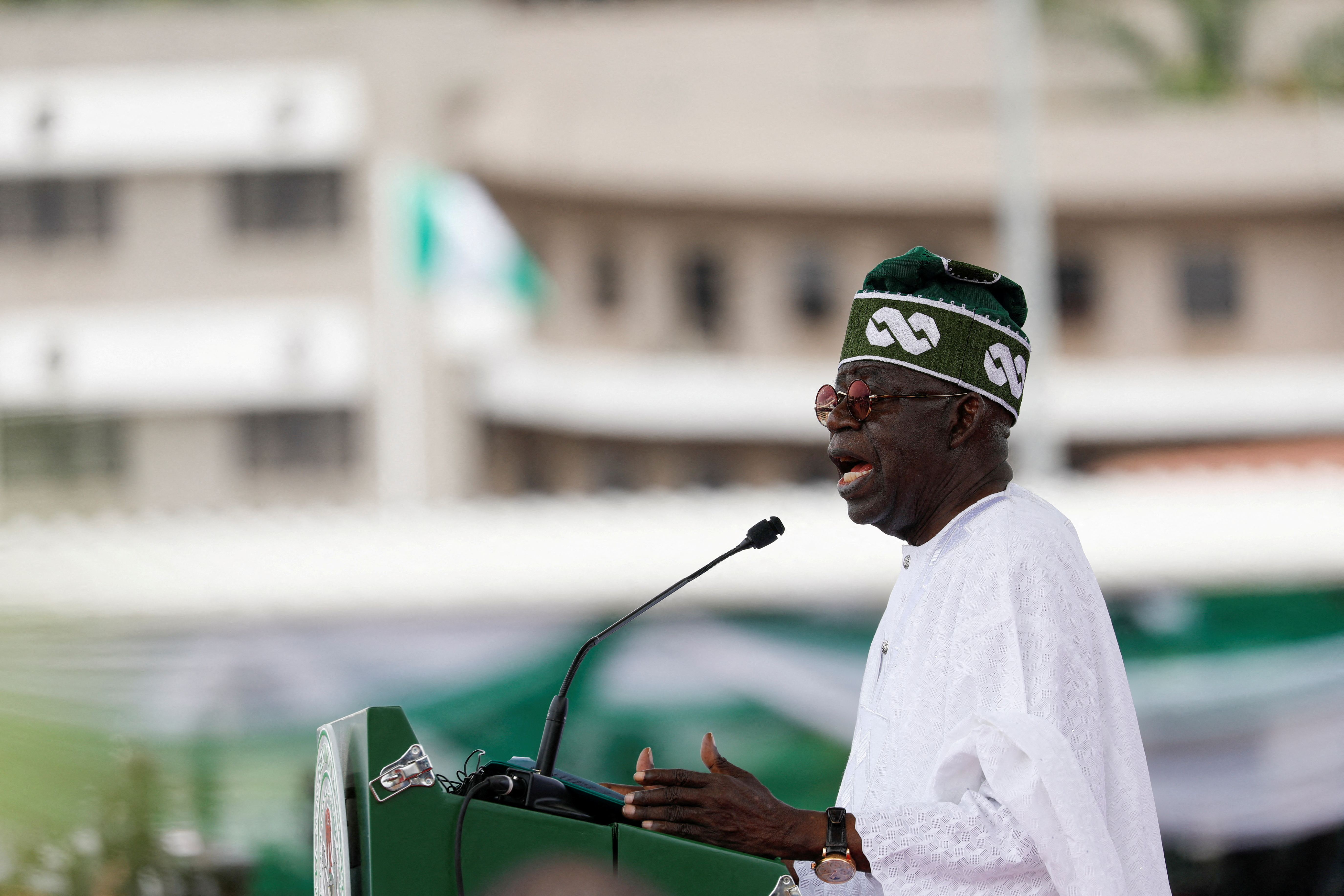 FILE PHOTO: Nigeria's President Bola Tinubu speaks after his swearing-in ceremony in Abuja
