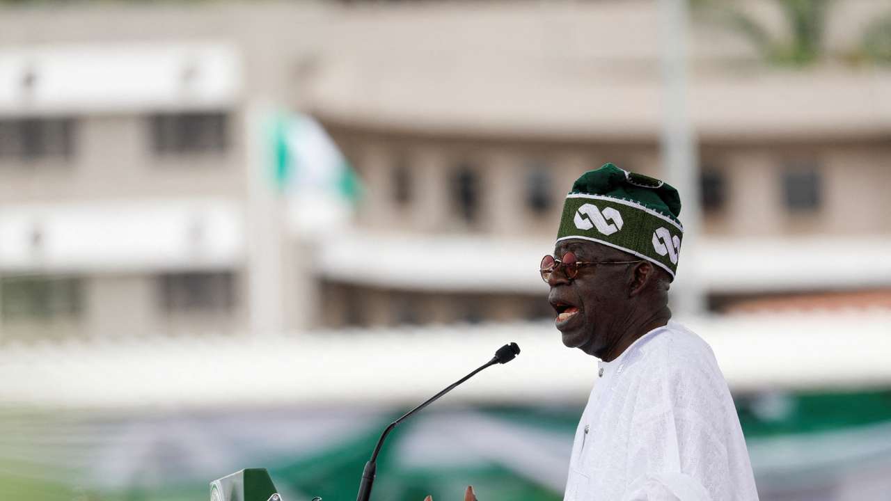 FILE PHOTO: Nigeria's President Bola Tinubu speaks after his swearing-in ceremony in Abuja