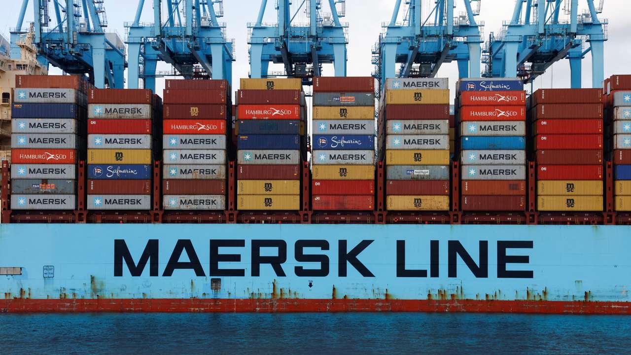 Containers are seen on the Maersk's Triple-E giant container ship Majestic Maersk in the port of Algeciras
