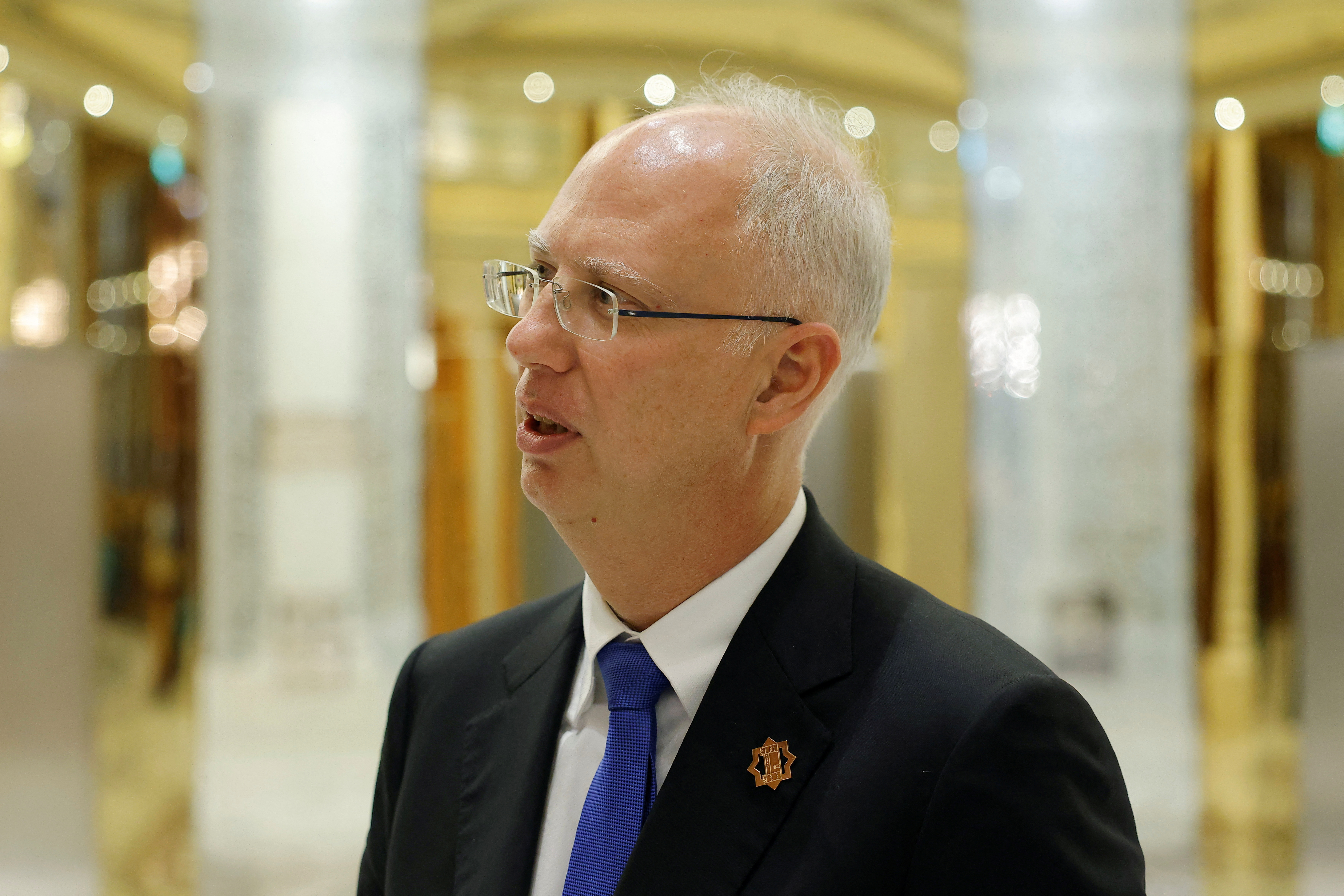 The head of Russia's sovereign wealth fund Kirill Dmitriev speaks after the U.S.-Russia talks in Riyadh