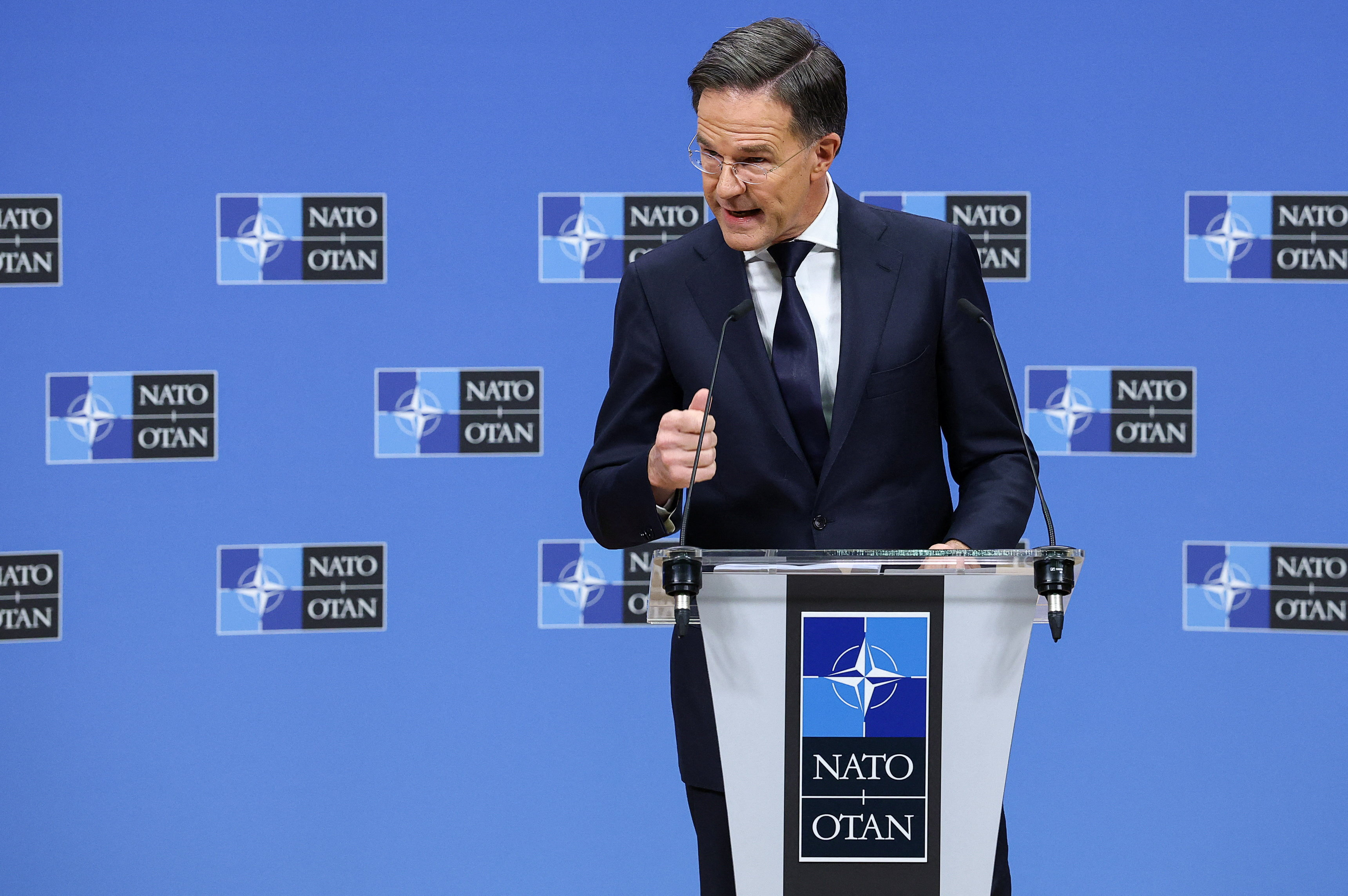 NATO Secretary General Mark Rutte holds a press conference at the Alliance's headquarters in Brussels