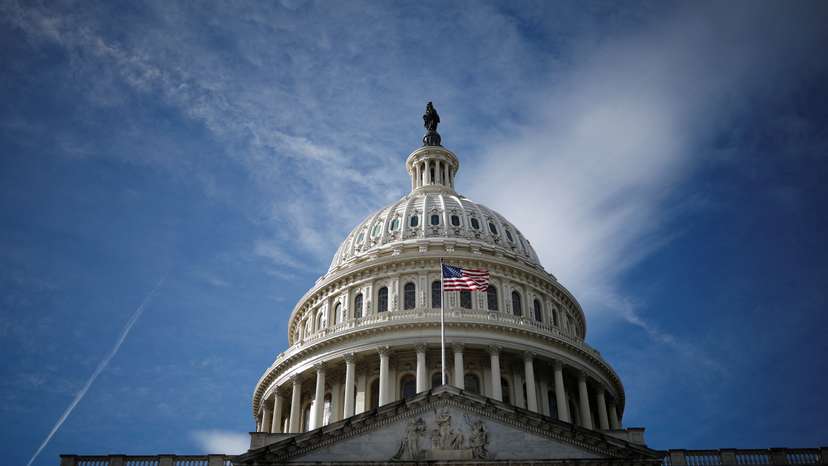 A U.S. flag is mounted on the U.S. Capitol in Washington, U.S