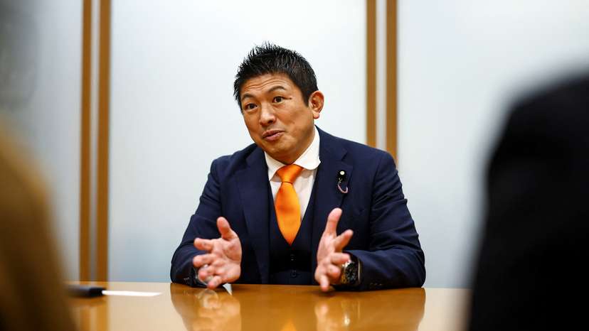 Japan's Sanseito party leader Sohei Kamiya speaks during an interview with Reuters in Tokyo
