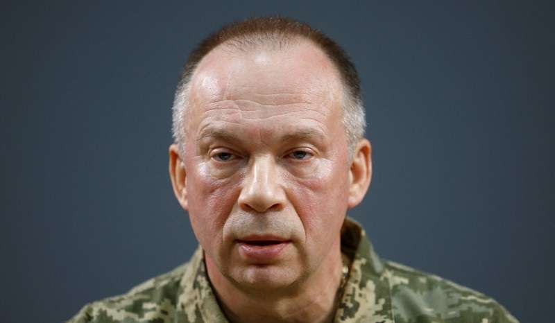 FILE PHOTO: Commander of the Ukrainian Ground Forces Syrskyi attends an in interview with Reuters in Kharkiv region