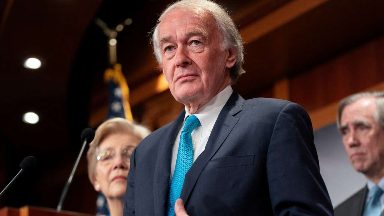 Senate Democrats hold press conference on new foreign aid policy, in Washington