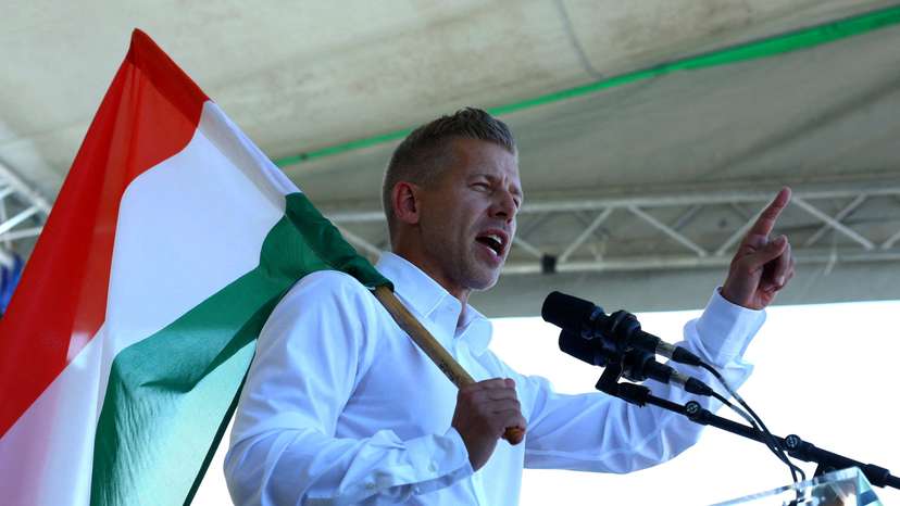 FILE PHOTO: Magyar, leader of the opposition Tisza party holds a rally in Kotcse