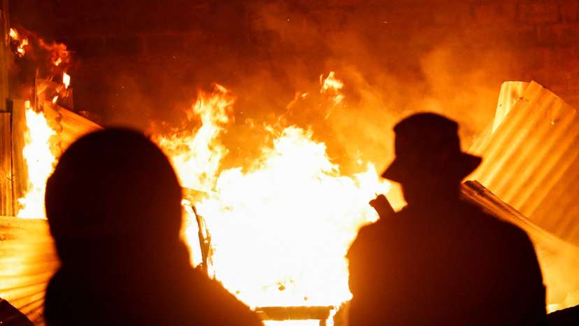 Fire following an explosion at a makeshift gas cylinder refilling depot at Mradi estate in Embakasi district of Nairobi