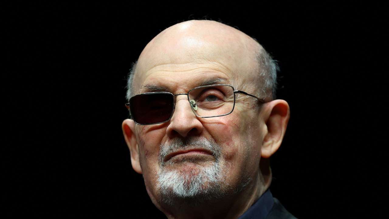 Author Salman Rushdie attends a photocall in Berlin