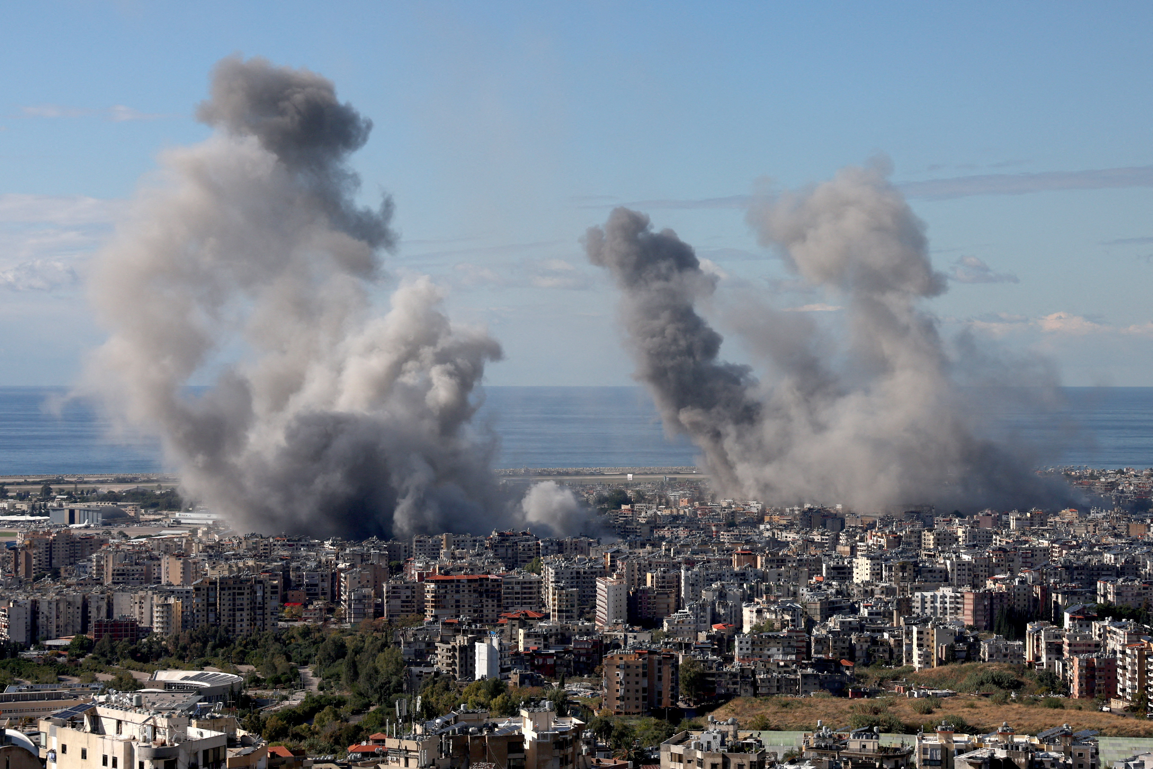 Smoke billows in Beirut's southern suburbs, after an Israeli strike