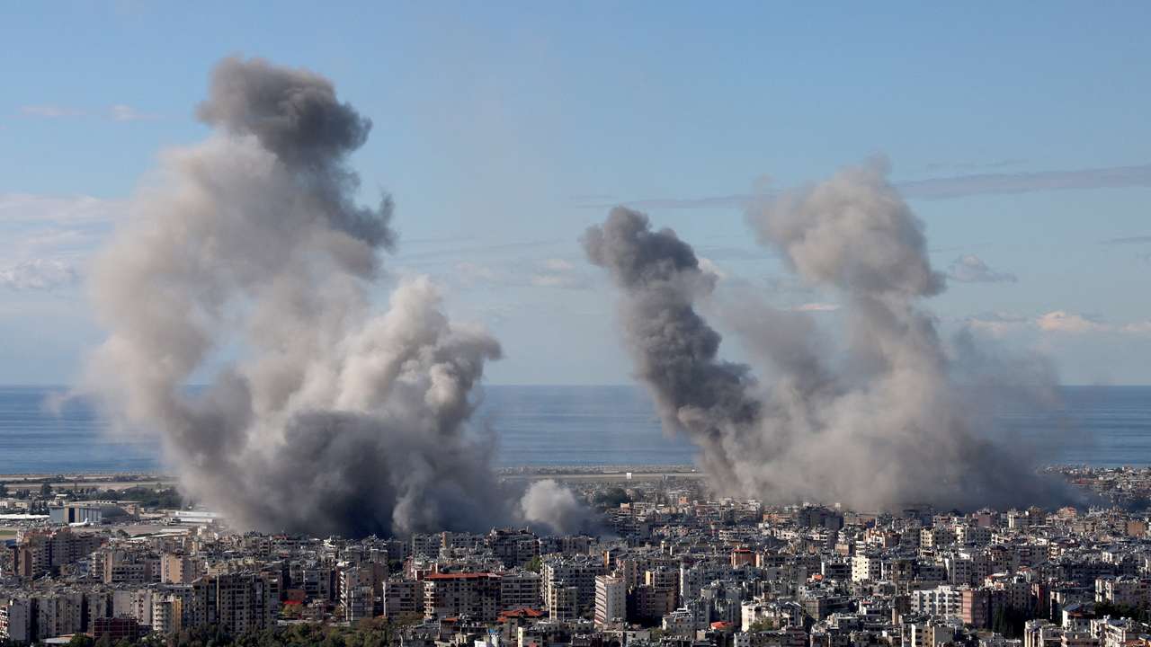 Smoke billows in Beirut's southern suburbs, after an Israeli strike