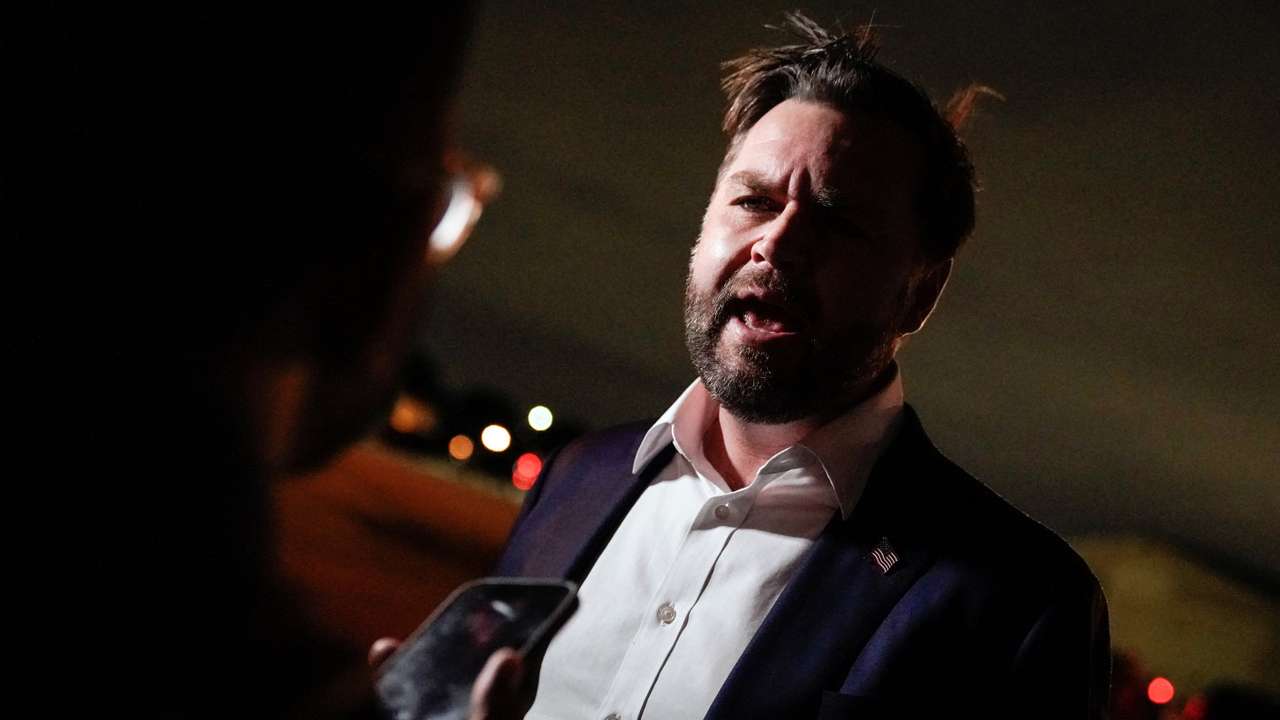 US Vice President Vance speaks with reporters upon his arrival at Joint Base Andrews