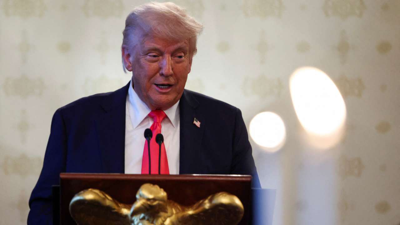 U.S. President Donald Trump attends a prayer service and dinner ahead of Easter Sunday, at the White House in Washington