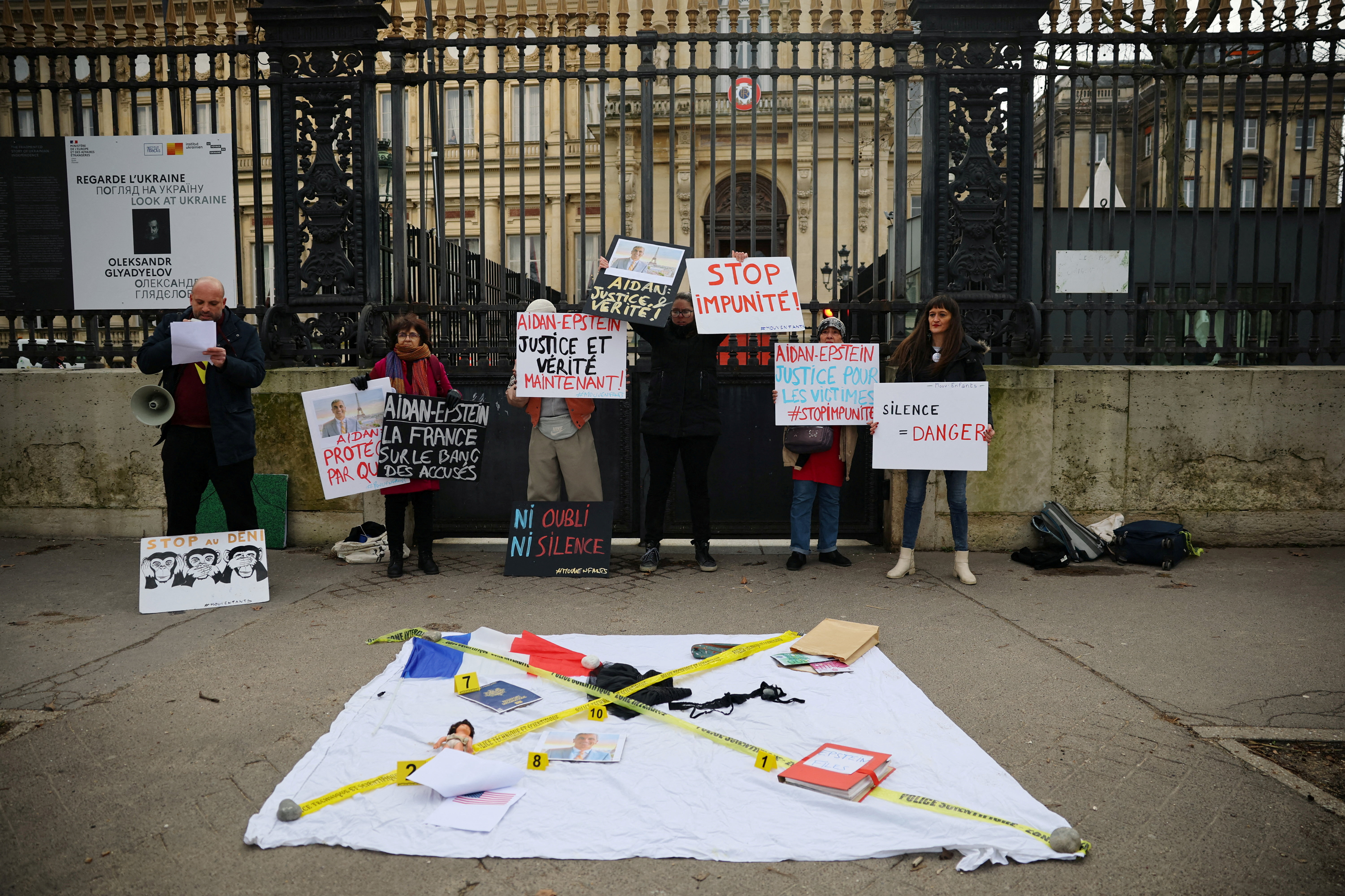 FILE PHOTO: Protest outside the French Foreign Ministry in Paris over diplomat's Epstein ties