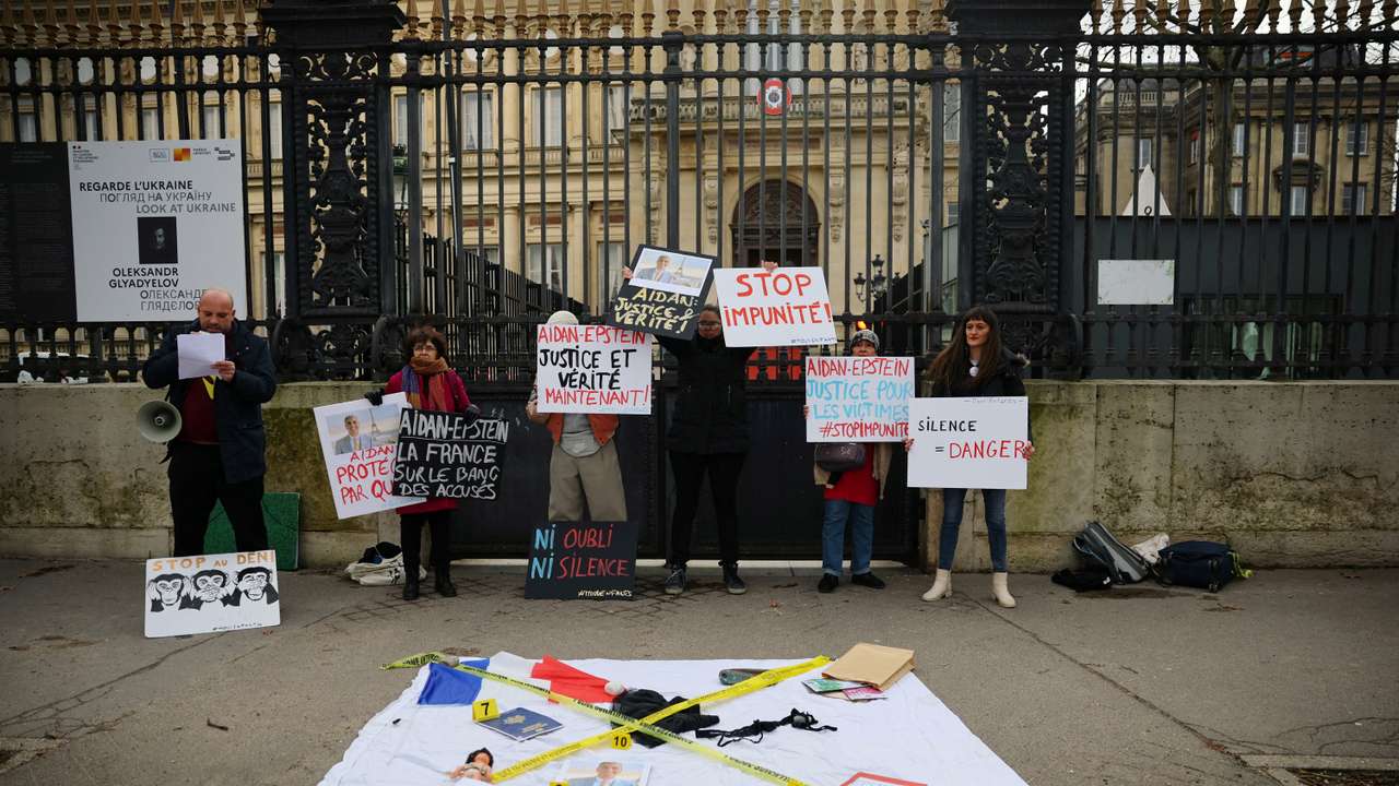 FILE PHOTO: Protest outside the French Foreign Ministry in Paris over diplomat's Epstein ties
