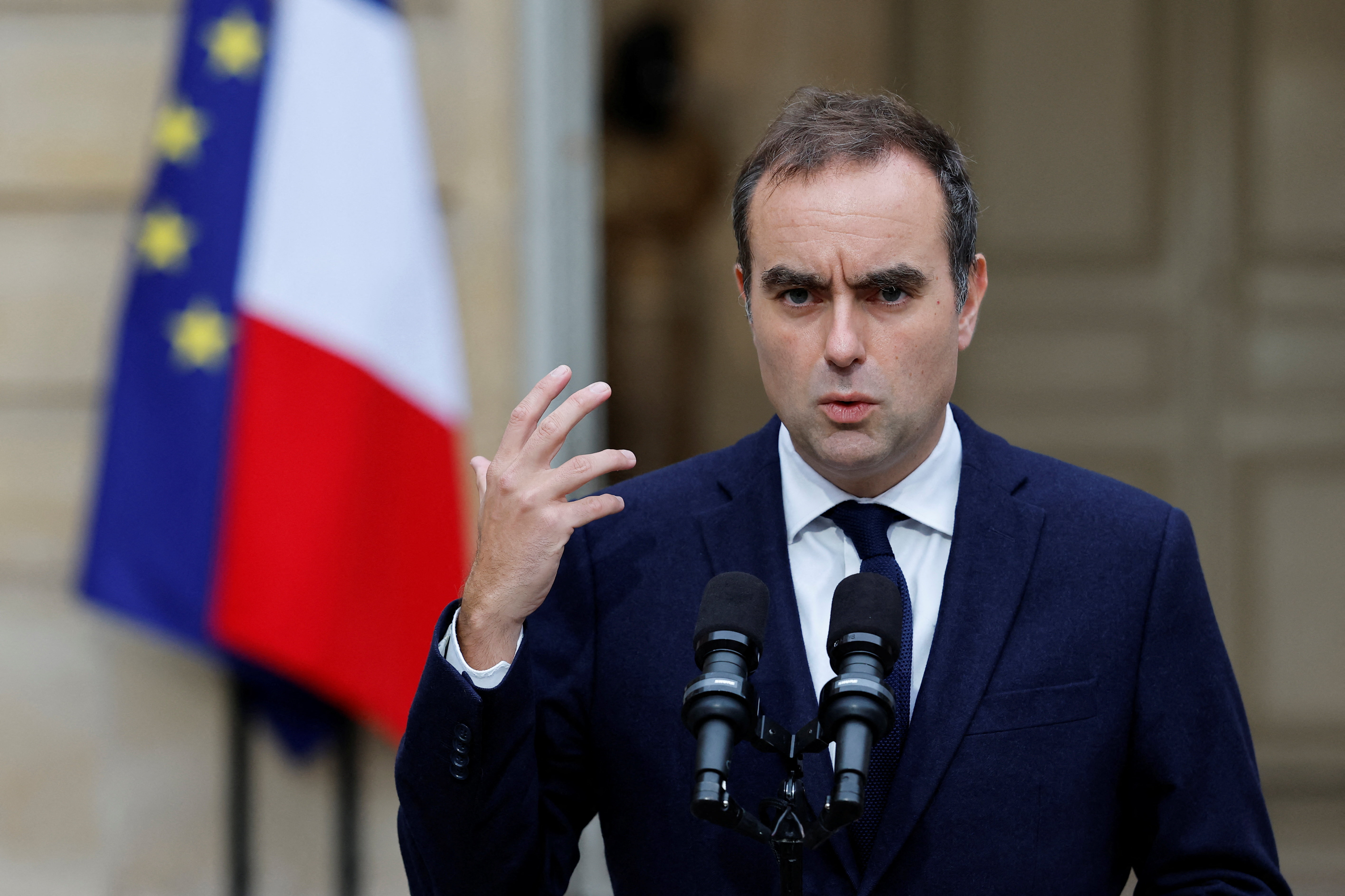French outgoing Prime Minister Lecornu makes an address at Matignon in Paris