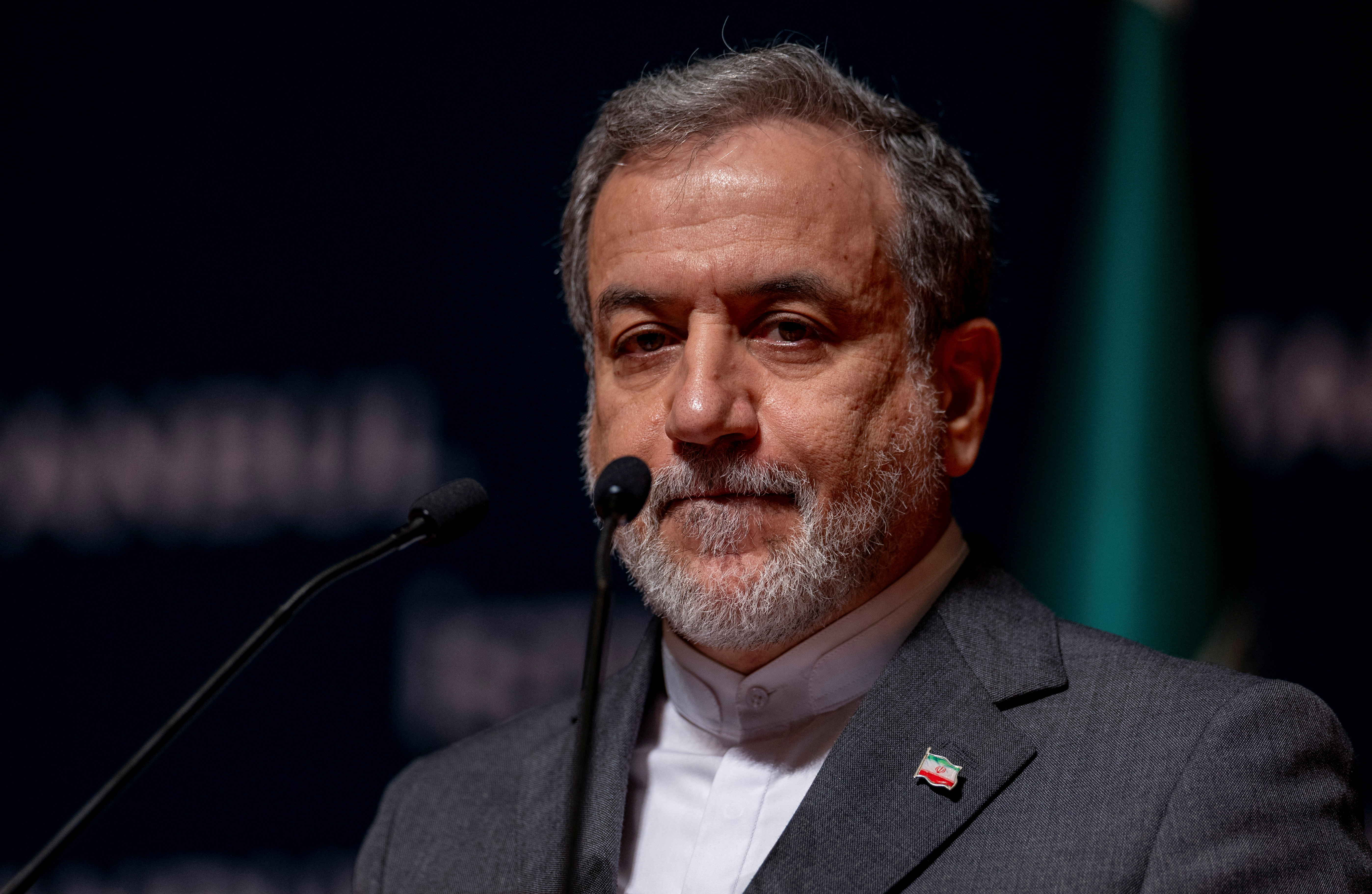 Iranian Foreign Minister Abbas Araqhchi talks during a press conference in Istanbul