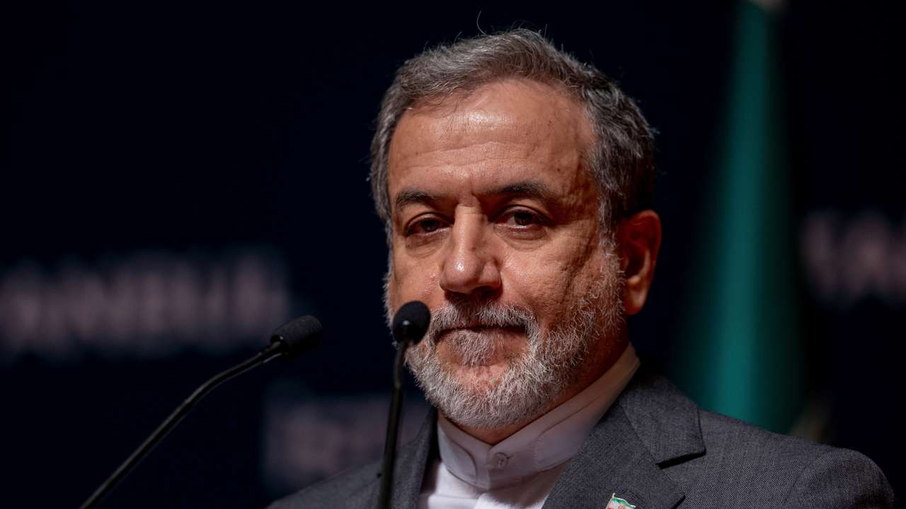 Iranian Foreign Minister Abbas Araqhchi talks during a press conference in Istanbul