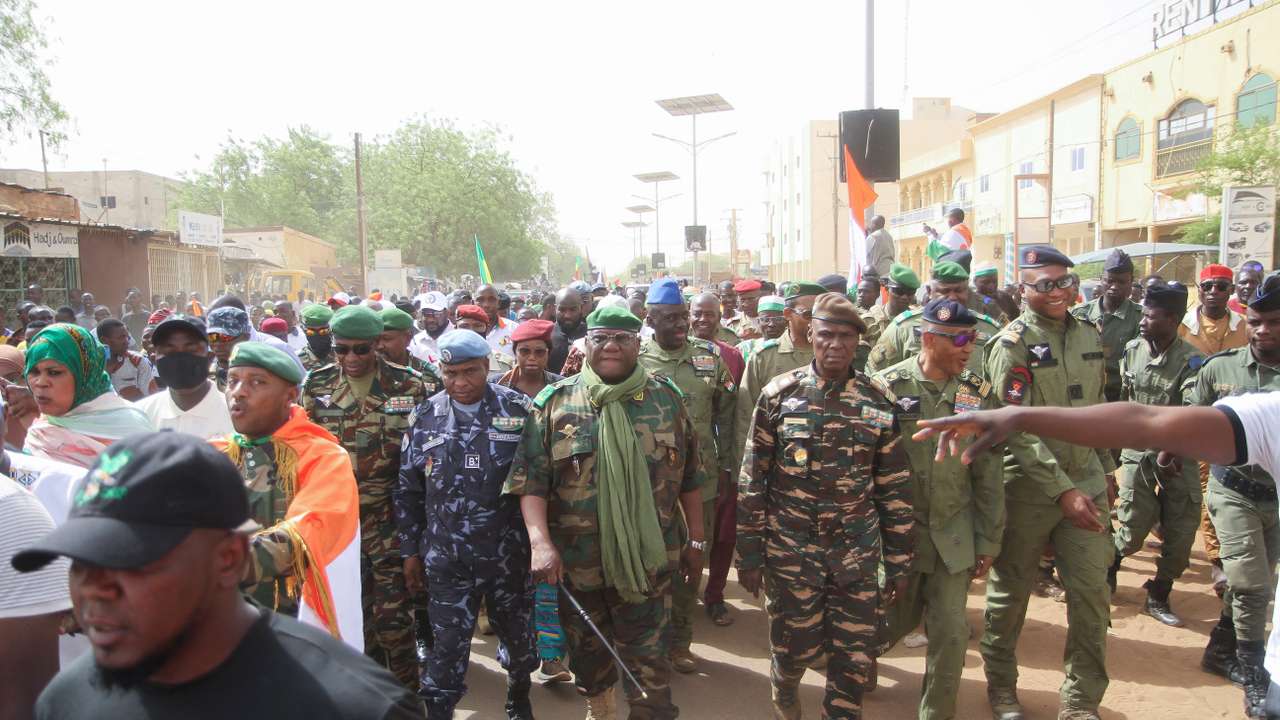 Nigeriens demonstrate to protest against the U.S. military presence in Niamey