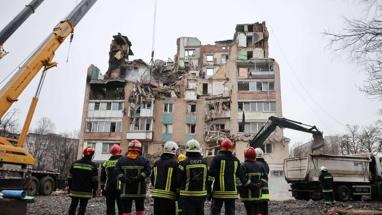Aftermath of a Russian missile attack on an apartment building, in Ternopil