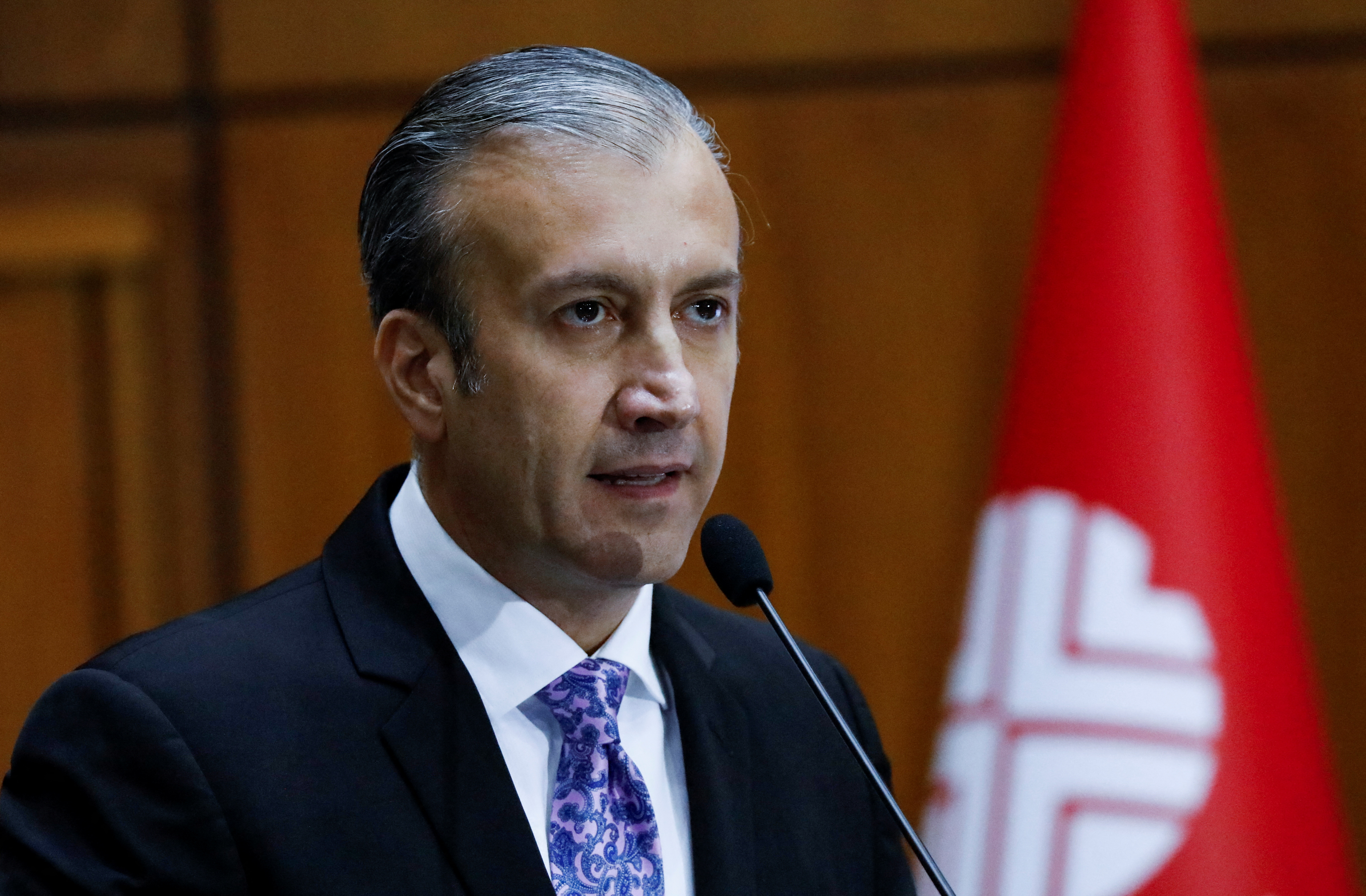 Venezuelan Oil Minister Tareck El Aissami speaks on the Chevron deal, in Caracas