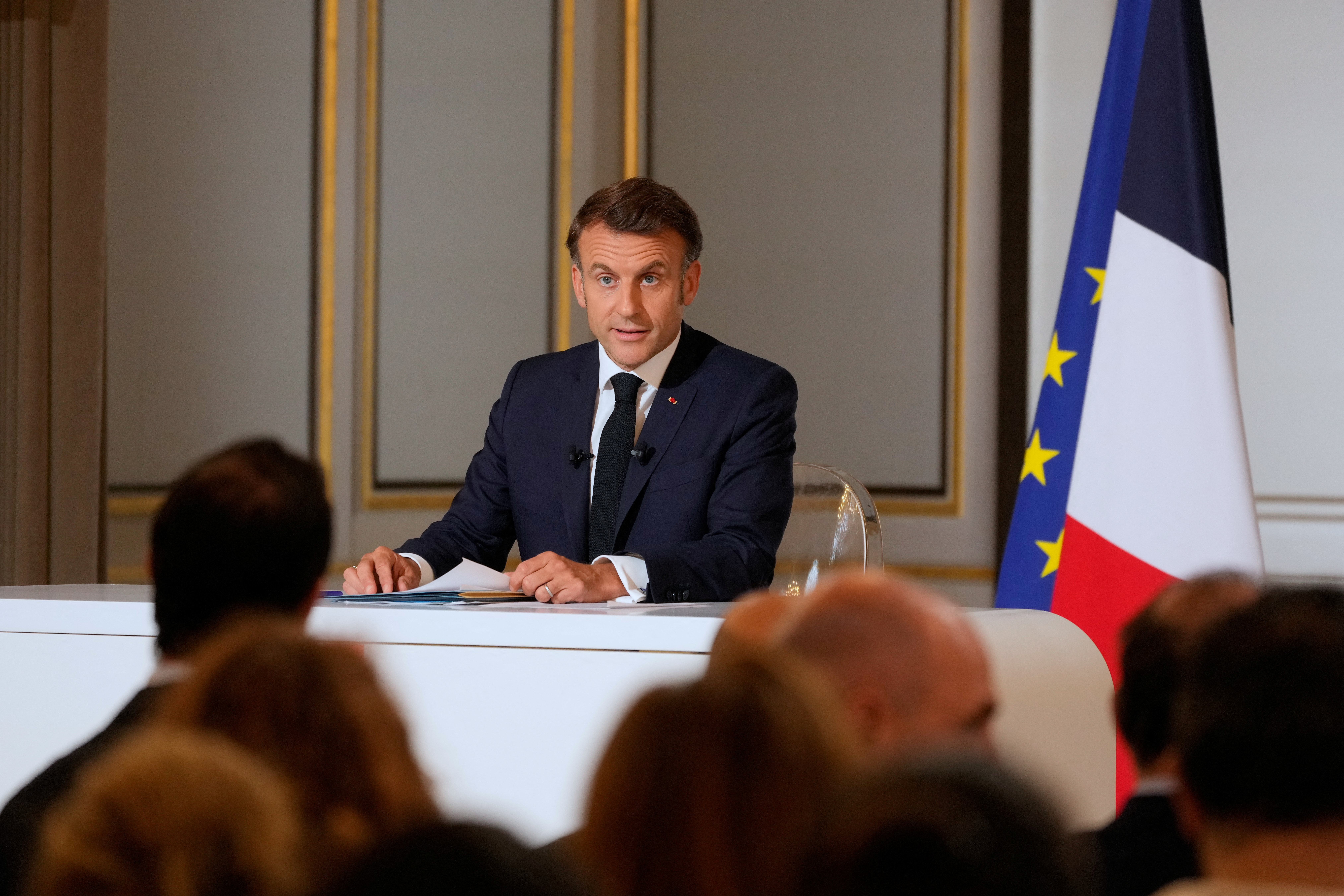 French President Emmanuel Macron holds a press conference, at the Elysee Palace, in Paris