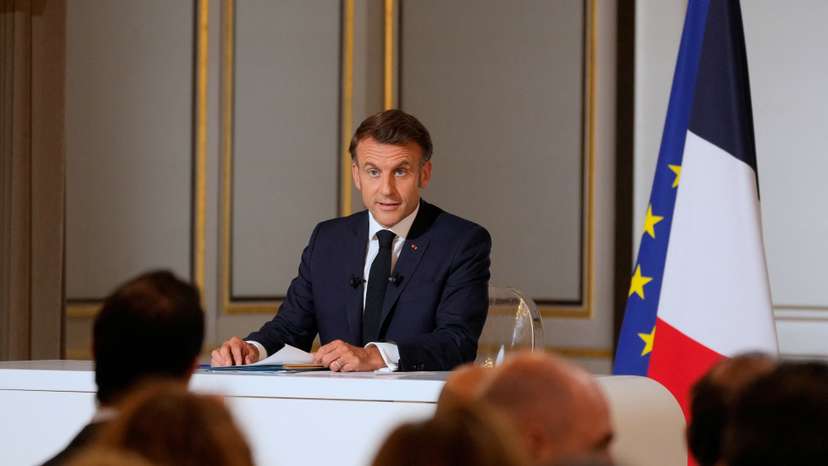 French President Emmanuel Macron holds a press conference, at the Elysee Palace, in Paris