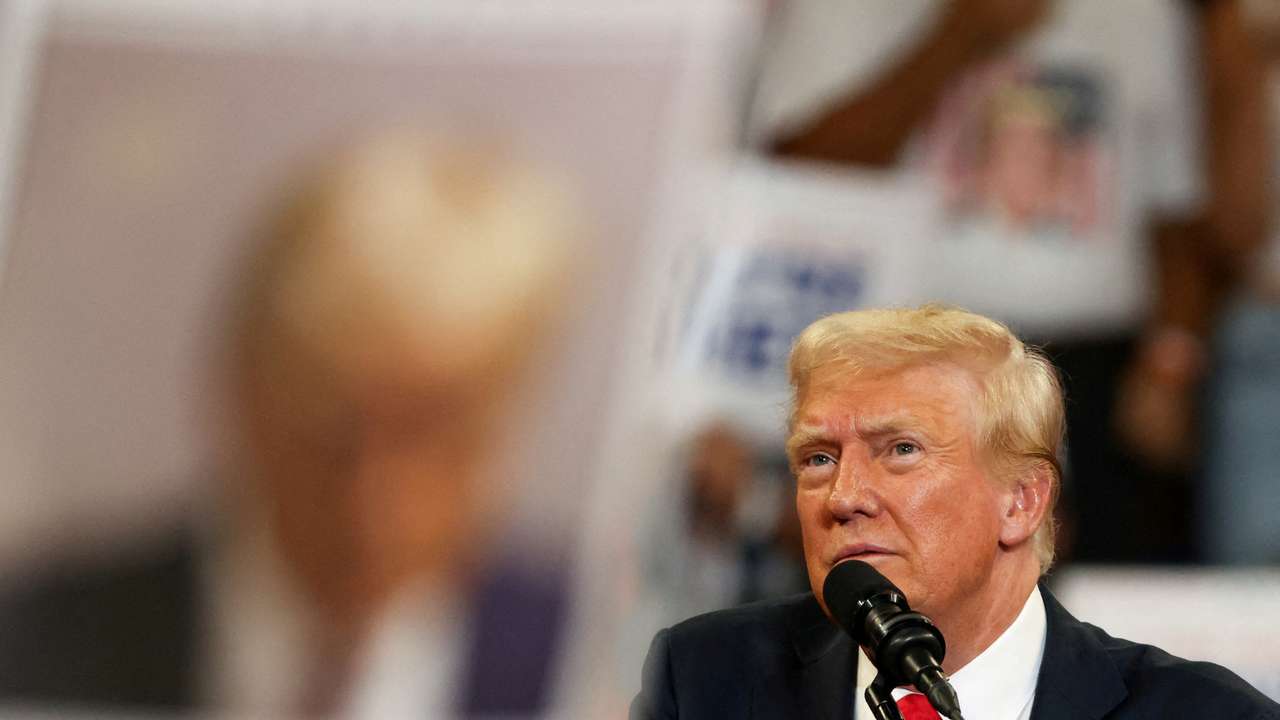 Republican presidential nominee and former U.S. President Donald Trump and his running mate JD Vance hold a campaign rally in Atlanta, Georgia