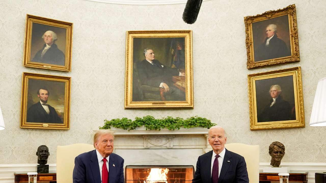 U.S. President Joe Biden meets with President-elect Donald Trump in the Oval Office at the White House in Washington