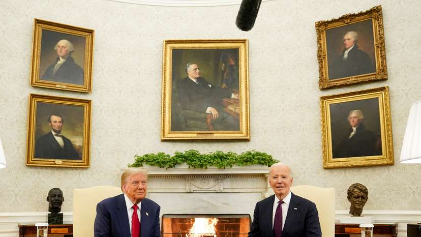 U.S. President Joe Biden meets with President-elect Donald Trump in the Oval Office at the White House in Washington