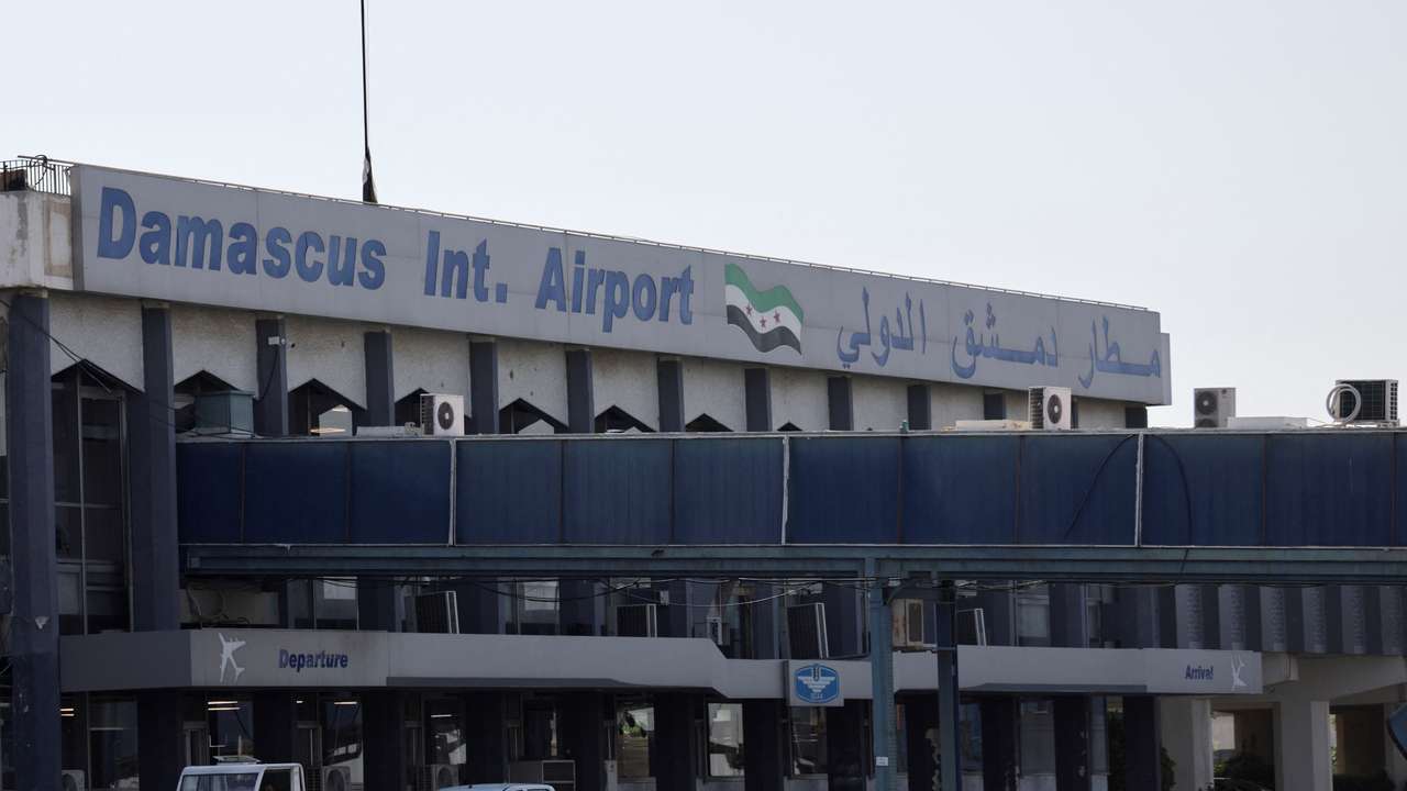 A general view shows the main entrance of Damascus International Airport