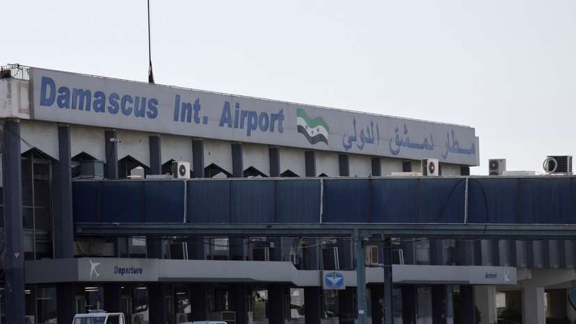 A general view shows the main entrance of Damascus International Airport