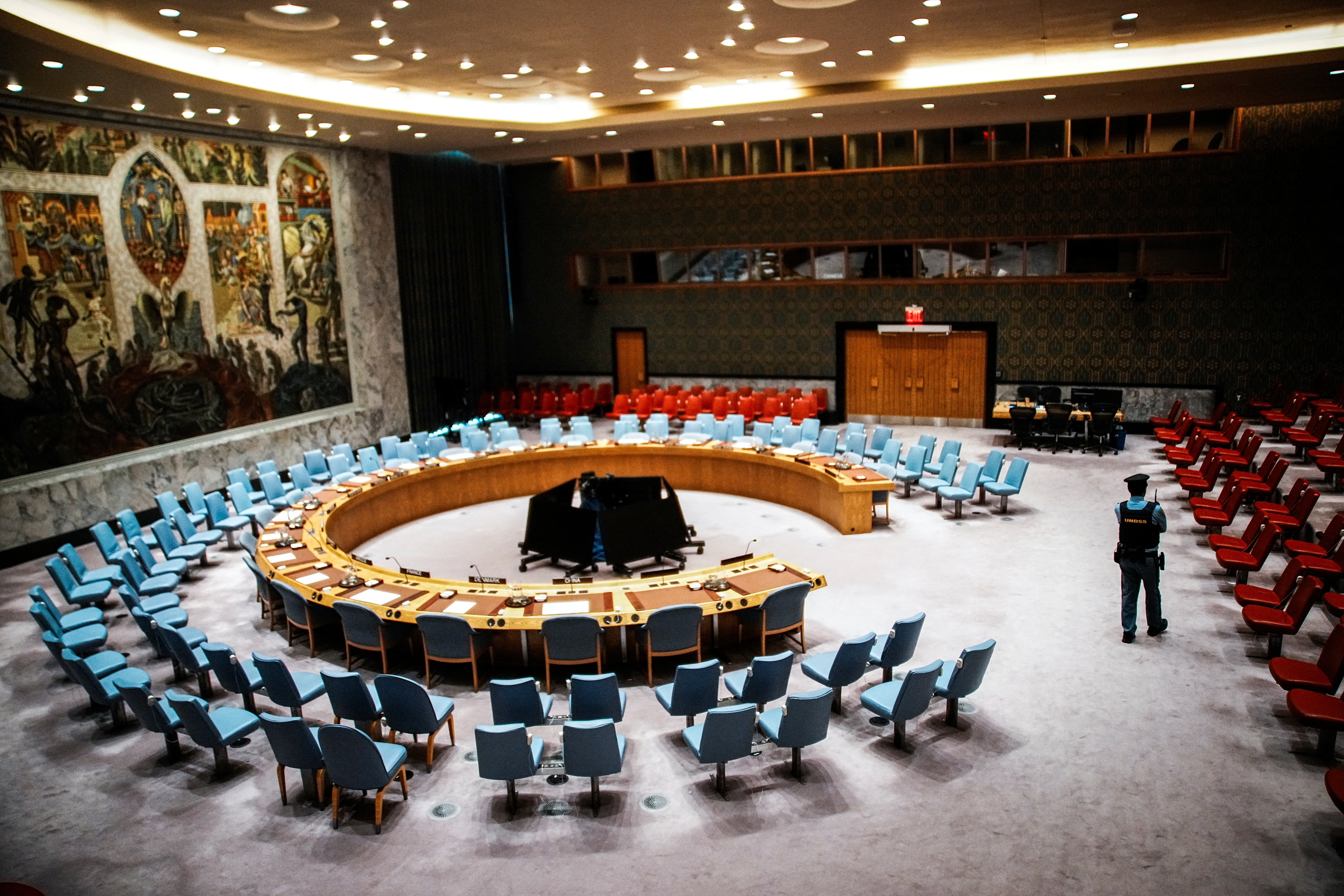 Members of the U.N. Security Council vote on draft resolution demanding Gaza ceasefire at U.N. headquarters in New York