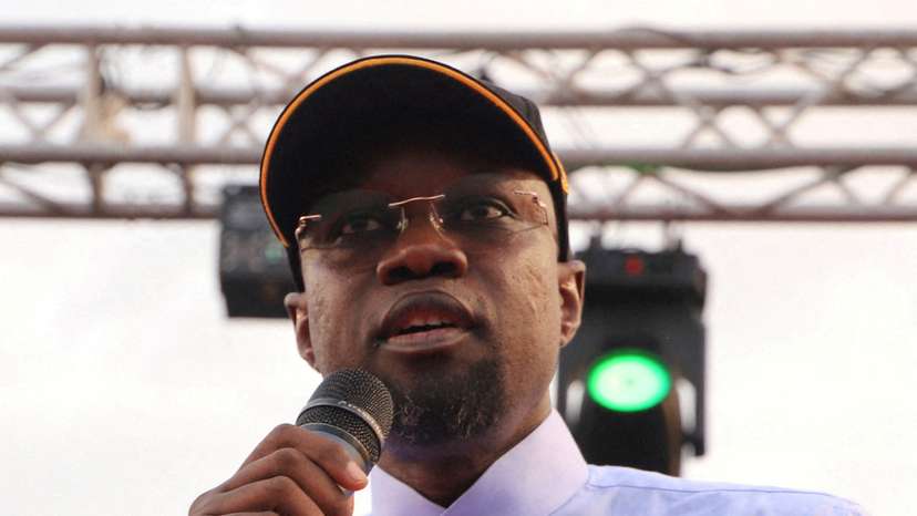 FILE PHOTO: Senegal's Prime Minister Ousmane Sonko holds a rally in capital Dakar.