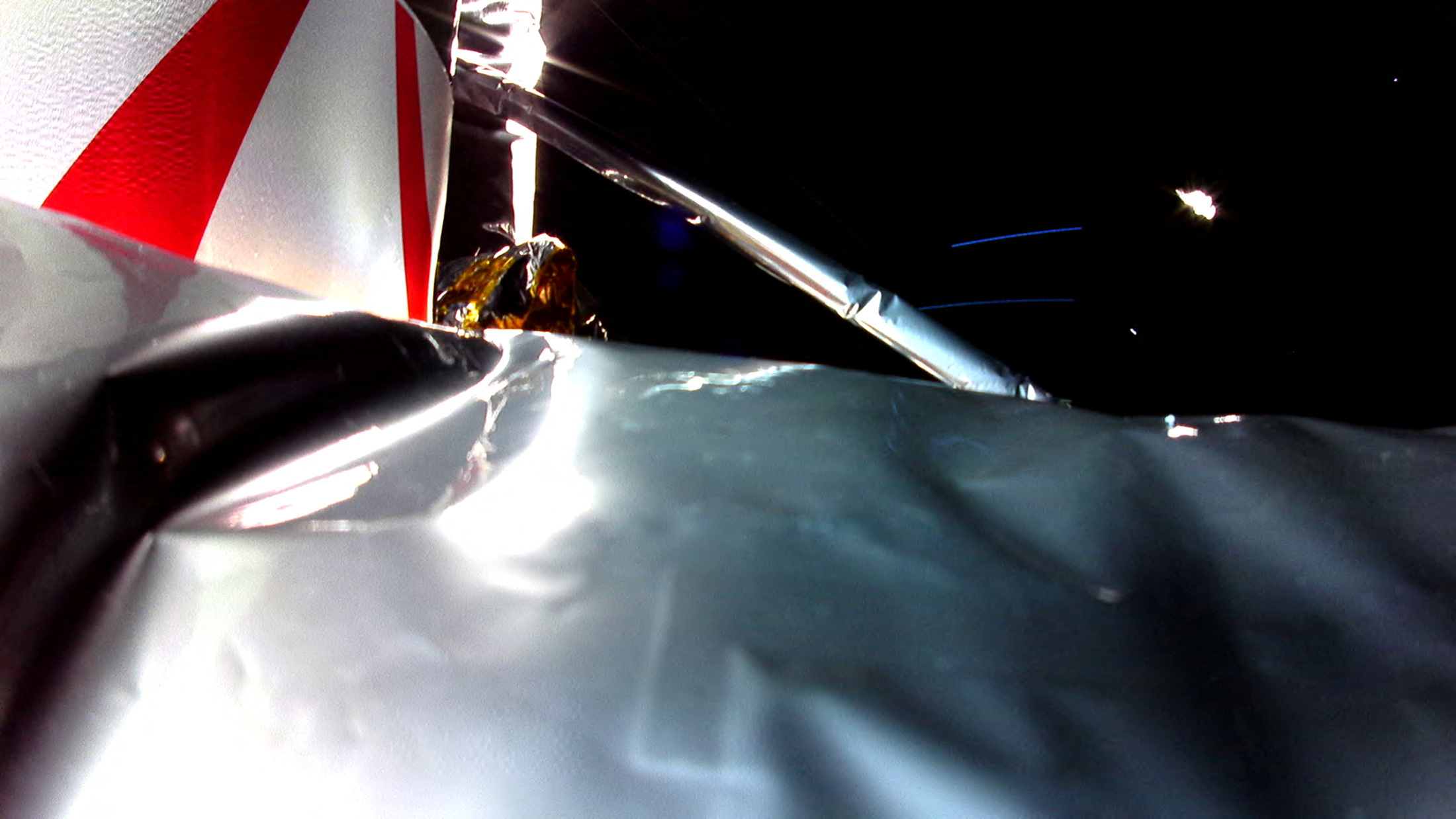 Space robotics firm Astrobotic Technology's Peregrine lunar lander is seen with a disturbance of its Multi-Layer Insulation