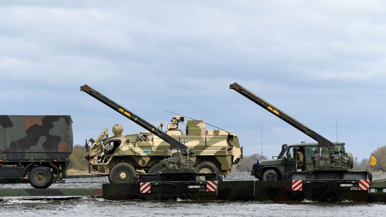 German army Bundeswehr trains crossing the Elbe river, near Storkau
