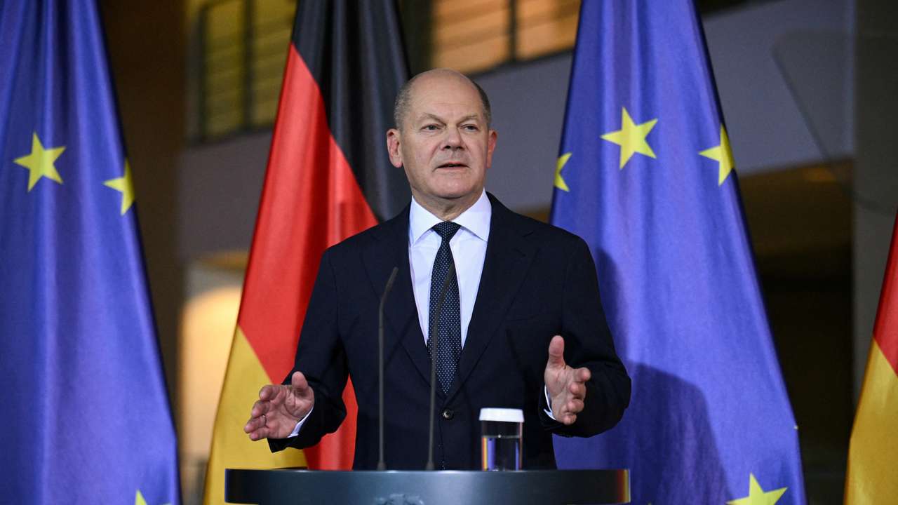 German Chancellor Scholz attends media briefing after sacking Finance Minister Lindner, in Berlin