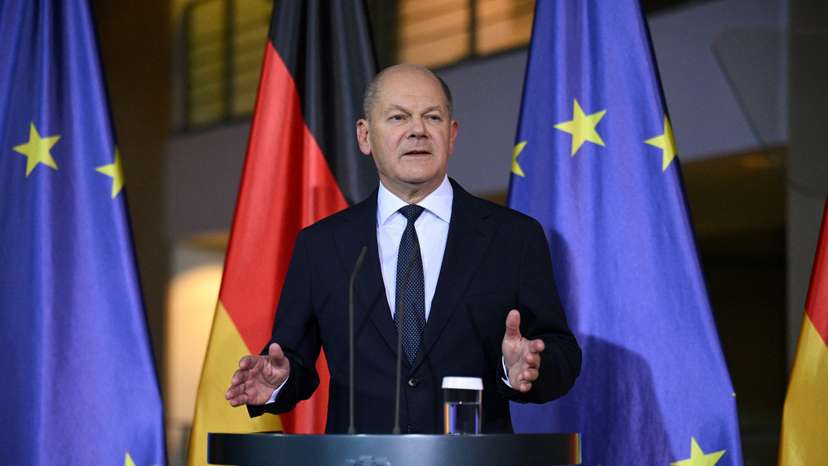 German Chancellor Scholz attends media briefing after sacking Finance Minister Lindner, in Berlin
